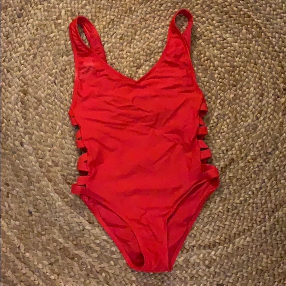 Red one piece bathing suit